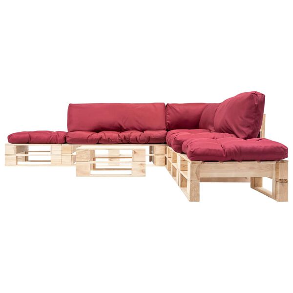 vidaXL 6-tlg. Paletten-Lounge-Set mit Kissen in Rot Holz