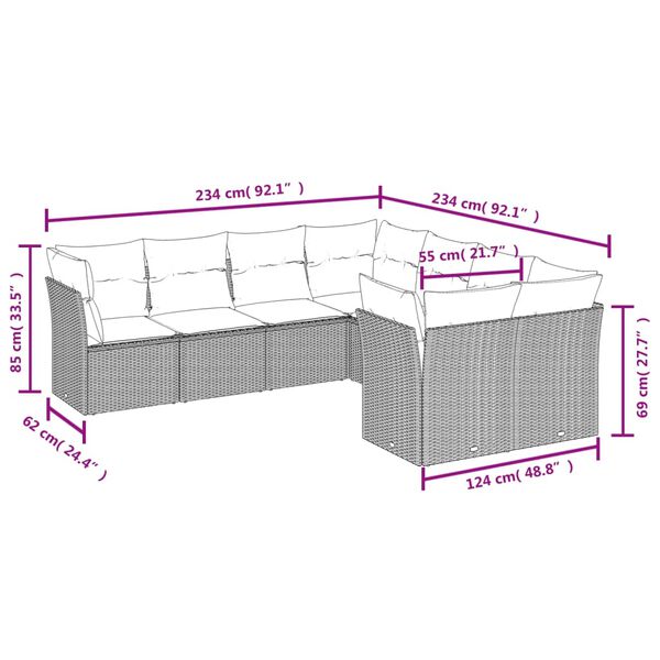 vidaXL 8-tlg. Garten-Sofagarnitur mit Kissen Schwarz Poly Rattan