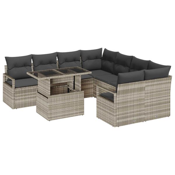 vidaXL Garten-Sofa-Set mit Speicher 9 pcs Hellgrau Poly Rattan