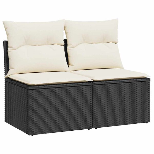 vidaXL 2-tlg. Garten-Sofagarnitur mit Kissen Schwarz Poly Rattan