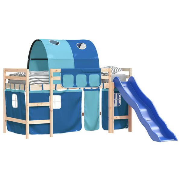 vidaXL Kinderhochbett mit Tunnel Blau 80x200 cm Massivholz Kiefer