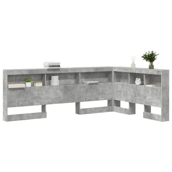 vidaXL Aufbewahrungskopfteil mit Regal Beton Grau 120 cm Holzwerkstoff