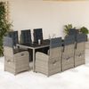 vidaXL 9-tlg. Garten-Essgruppe mit Kissen Grau Poly Rattan