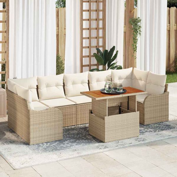vidaXL Gartensofa-set mit Kissen 8 pcs Beige und Creme Poly-Rattan