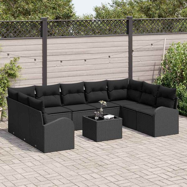 vidaXL Sofa Set mit Kissen 10 pcs Schwarz Poly Rattan