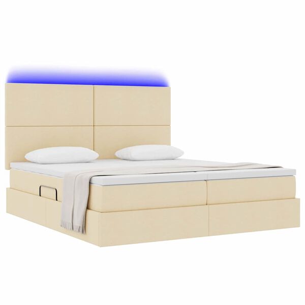 vidaXL Bett mit LED-Lichtleisten mit Kopfteil Creme 180 x 200 cm Stoff