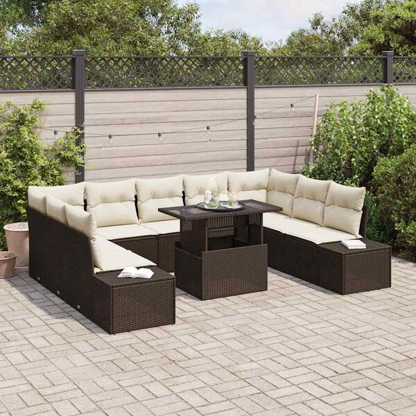 vidaXL Garten-Sofa-Set mit Speicher 10 pcs Braun Poly Rattan