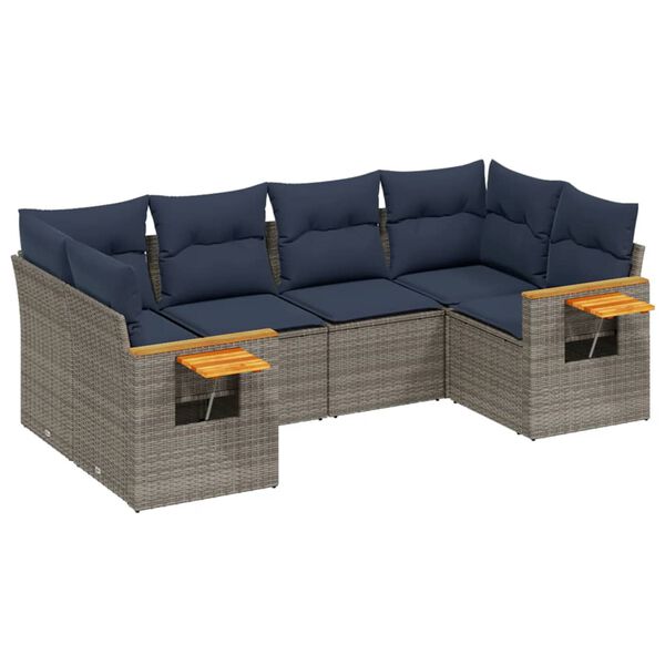 vidaXL 6-tlg. Garten-Sofagarnitur mit Kissen Grau Poly Rattan
