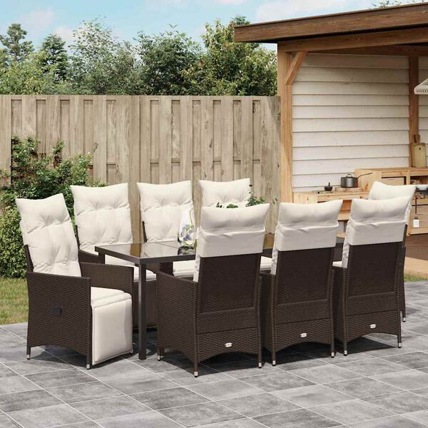 vidaXL Garten Essgruppe mit Kissen 9 pcs Braun Poly Rattan