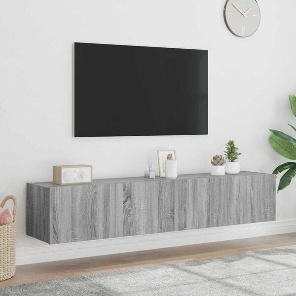 vidaXL TV-Wandschr&auml;nke mit LED-Leuchten 2 Stk. Grau Sonoma 80x35x31 cm