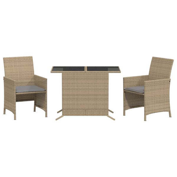 vidaXL 3-tlg. Bistro-Set mit Kissen Beigemischung Poly Rattan