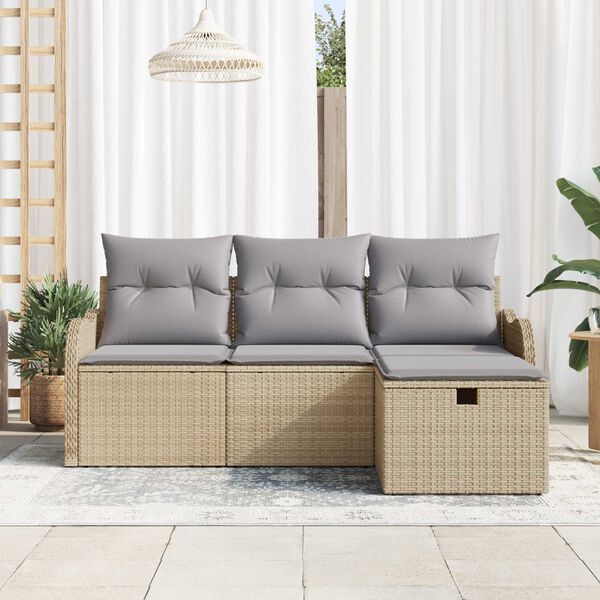 vidaXL Gartensofa-set mit Kissen 4 pcs Beige und Hellgrau Poly-Rattan