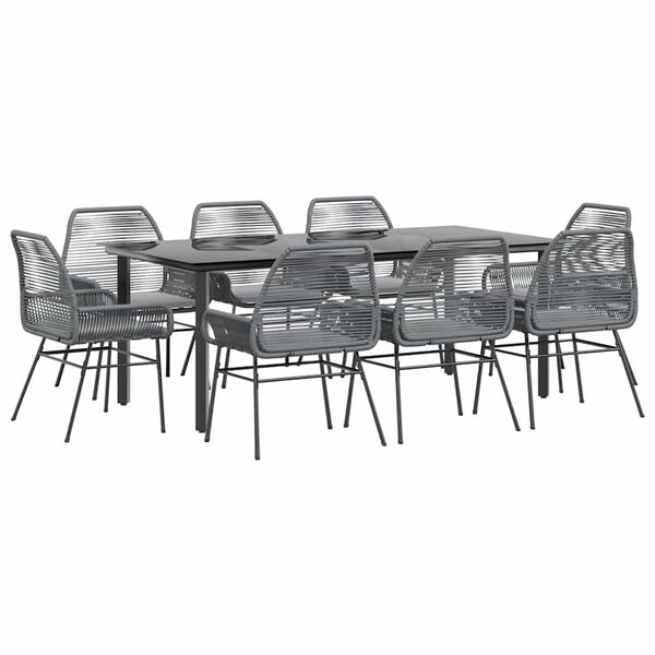 vidaXL 9-tlg. Garten-Essgruppe mit Kissen Grau Poly Rattan Glas