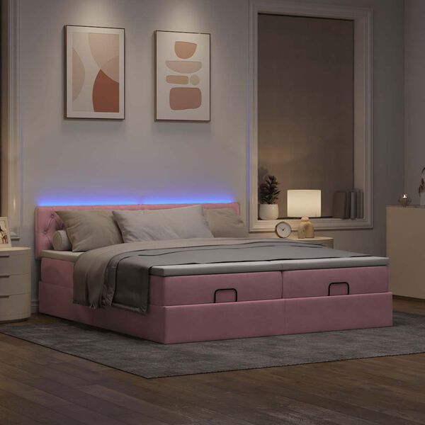 vidaXL Ottoman-Bett mit Matratzen & LEDs Rosa 160x200 cm Samt