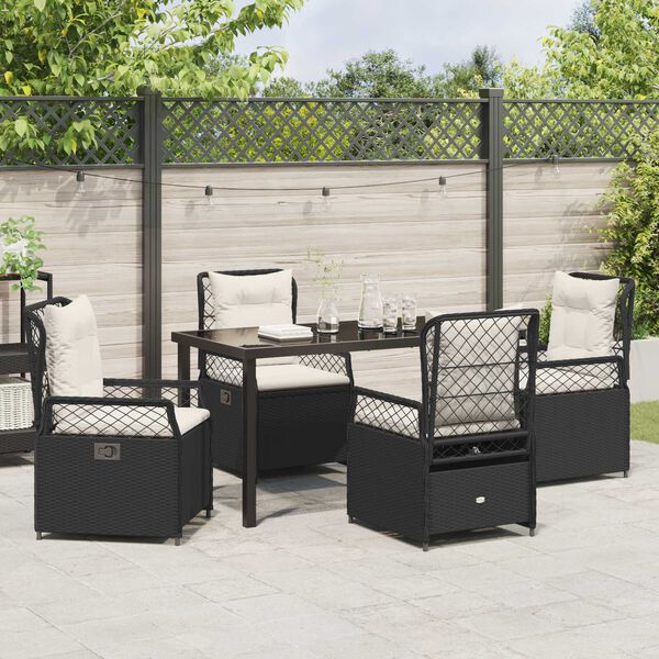 vidaXL Garten Essgruppe 5 pcs Schwarz Poly-Rattan