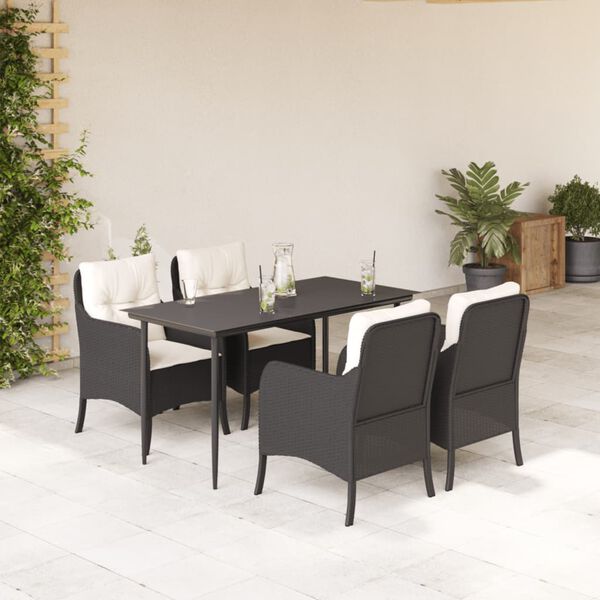 vidaXL 5-tlg. Garten-Essgruppe mit Kissen Schwarz Poly Rattan