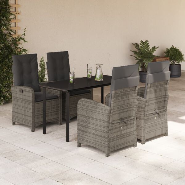 vidaXL 5-tlg. Garten-Essgruppe mit Kissen Grau Poly Rattan