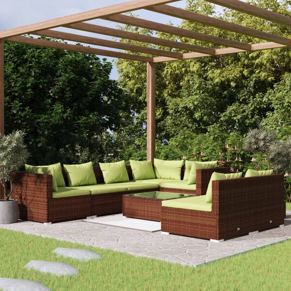 vidaXL 8-tlg. Garten-Lounge-Set mit Kissen Braun Poly Rattan