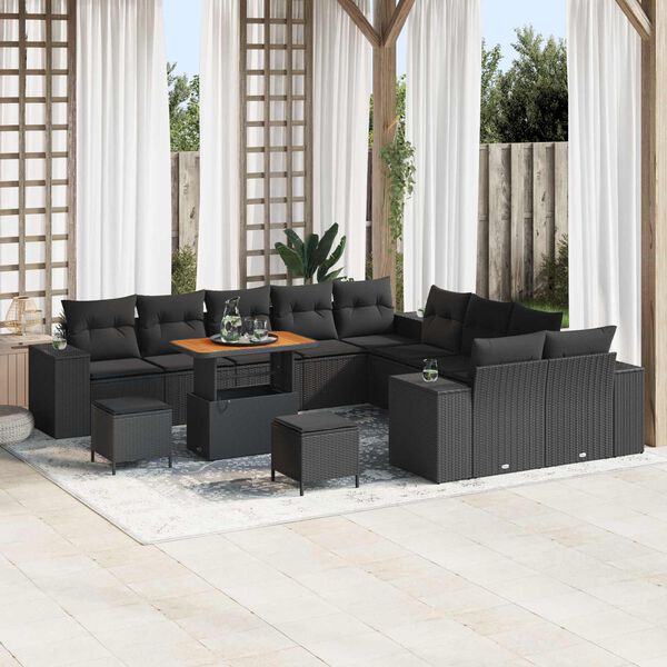 vidaXL Gartensofa-set mit Kissen 13 pcs Schwarz Poly-Rattan