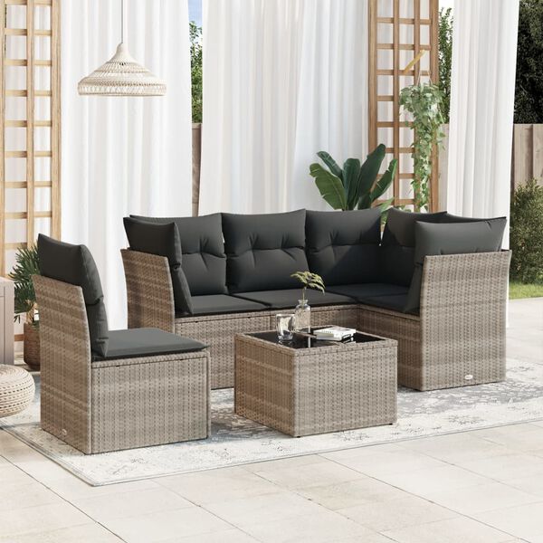 vidaXL 6-tlg. Garten-Sofagarnitur mit Kissen Hellgrau Poly Rattan