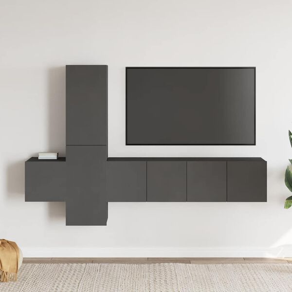 vidaXL 5-tlg. TV-Schrank-Set Grau Holzwerkstoff
