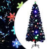 vidaXL Weihnachtsbaum mit LED-Schneeflocken Schwarz 180 cm Fiberoptik