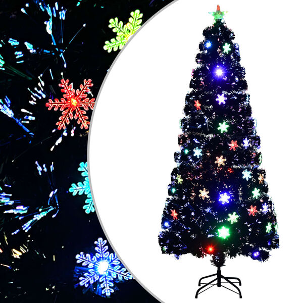 vidaXL Weihnachtsbaum mit LED-Schneeflocken Schwarz 180 cm Fiberoptik