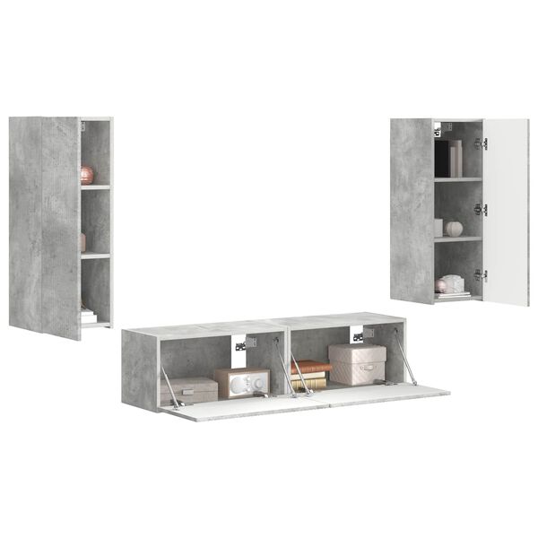 vidaXL TV-Schrankset Wandmontiert 2 pcs Beton Grau Holzwerkstoff