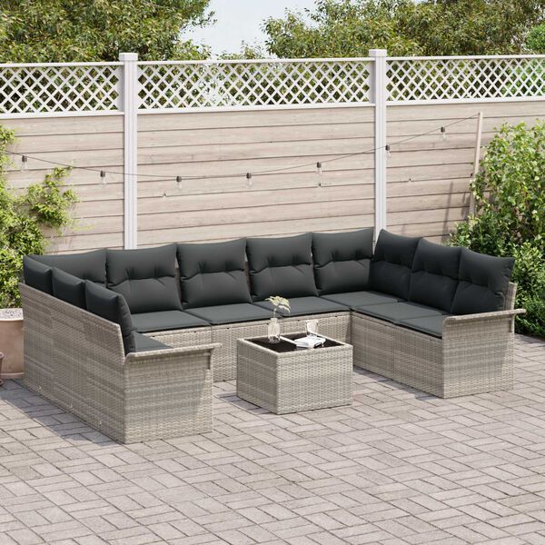 vidaXL Gartensofa-set mit Speicher 10 pcs Grau Poly-Rattan