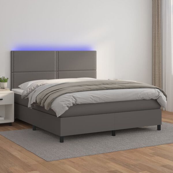 vidaXL Boxspringbett mit Matratze & LED Grau 180x200 cm Kunstleder