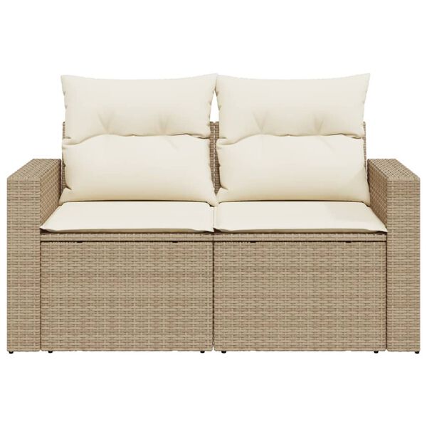 vidaXL Gartensofa mit Kissen 2-Sitzer Beige Poly Rattan