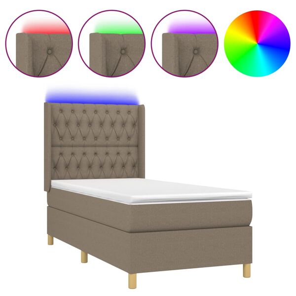 vidaXL Boxspringbett mit Matratze & LED Taupe 80x200 cm Stoff