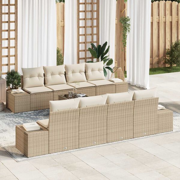 vidaXL Sofa Set mit Kissen 7 pcs Beige und Creme Poly Rattan