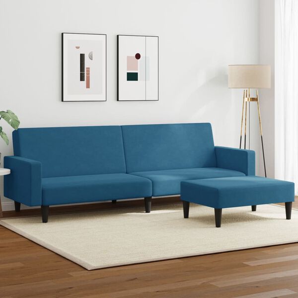 vidaXL Schlafsofa 2-Sitzer mit Fußhocker Blau Samt