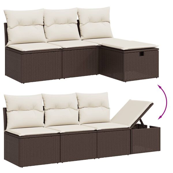 vidaXL 7-tlg. Garten-Sofagarnitur mit Kissen Braun Poly Rattan