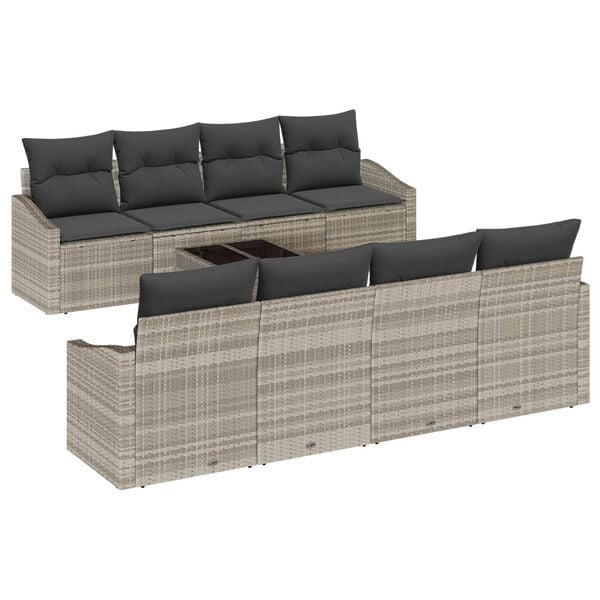 vidaXL Sofa Set mit Kissen mit Kissen 9 pcs Hellgrau Poly Rattan