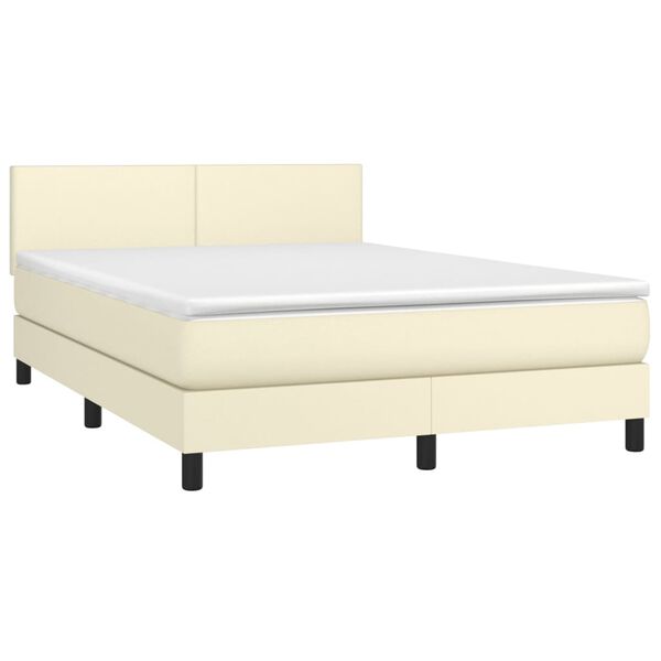 vidaXL Boxspringbett mit Matratze & LED Creme 140x190 cm Kunstleder