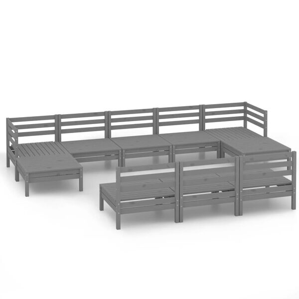 vidaXL 10-tlg. Garten-Lounge-Set Grau Massivholz Kiefer
