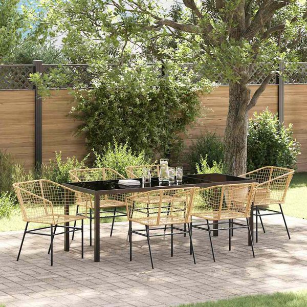 vidaXL Garten Essgruppe 7 pcs Braun Poly-Rattan