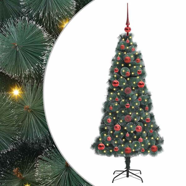 vidaXL Künstlicher vorbeleuchteter Weihnachtsbaum mit Kugelset 120 cm