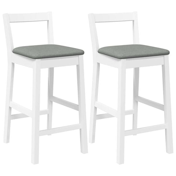 vidaXL Barhocker mit Kissen 2 Stk. Weiß Massivholz Gummibaum