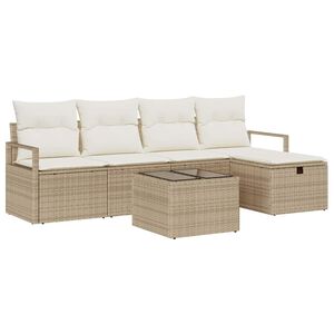 vidaXL Sofa Set 6 stk. 5-Sitzer Beige und Creme Poly-Rattan