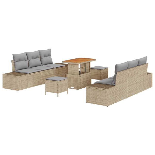 vidaXL Gartensofa-set mit Kissen mit Speicher 9 pcs Beige Poly Rattan