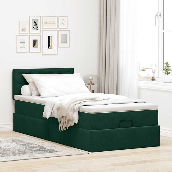 vidaXL Ottoman-Bett mit Matratze Dunkelgr&uuml;n 100x200 cm Samt