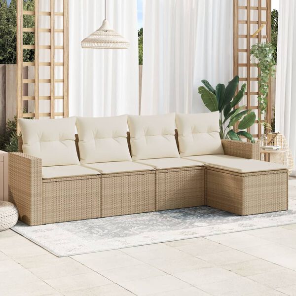 vidaXL 5-tlg. Garten-Sofagarnitur mit Kissen Beige Poly Rattan