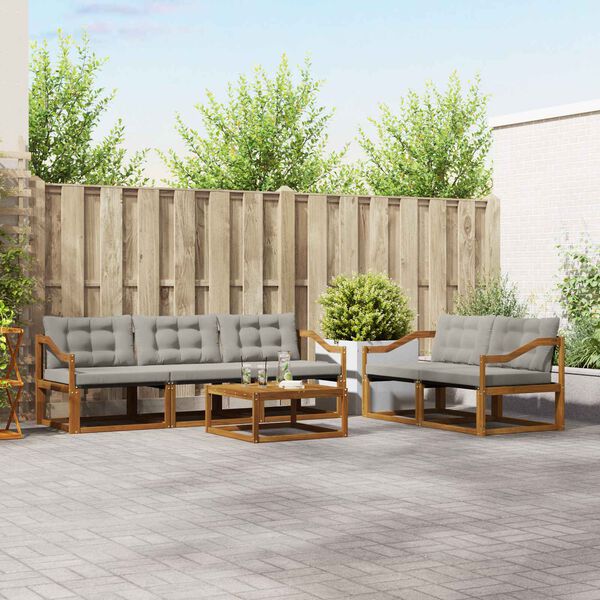 vidaXL Outdoor-Sofagarnitur mit Kissen 6 pcs Nat&uuml;rlich und Hellgrau