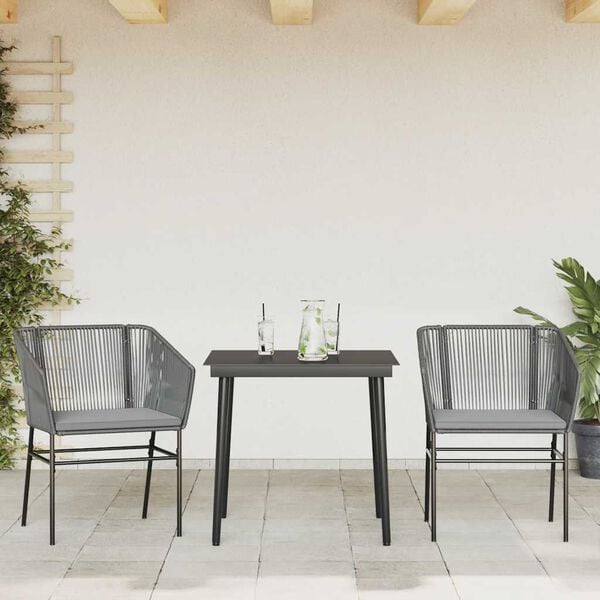vidaXL 3-tlg. Garten-Essgruppe mit Kissen Grau Poly Rattan Glas