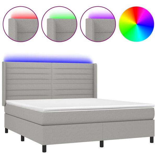 vidaXL Boxspringbett mit Matratze & LED Hellgrau 160x200 cm Stoff