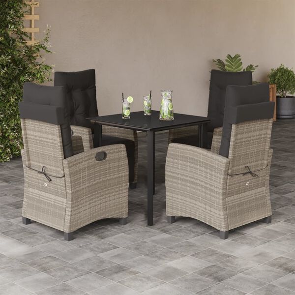 vidaXL 5-tlg. Garten-Essgruppe mit Kissen Hellgrau Poly Rattan
