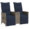 vidaXL Gartensofa Verstellbar 2-Sitzer mit Tisch Grau Poly Rattan